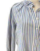 Veronica Beard blue and white striped shirt on a mannequin with a white background