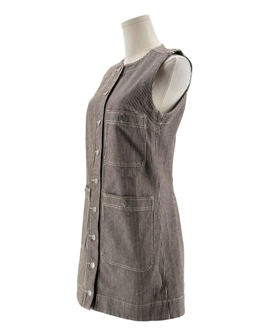 Brown striped vest on a mannequin against a white background