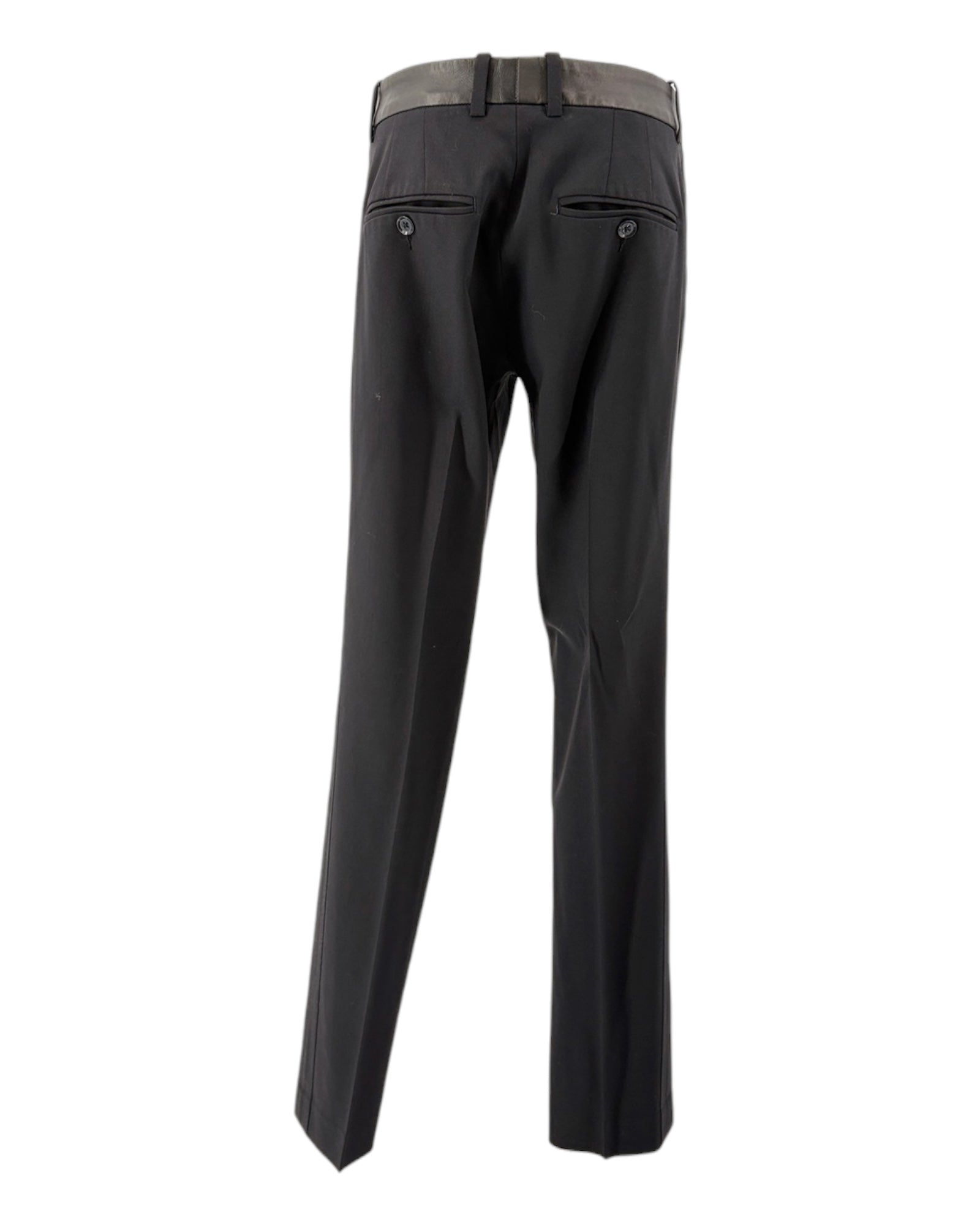 Black pants with a leather waistband on a white background