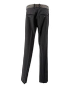 Black pants with a leather waistband on a white background