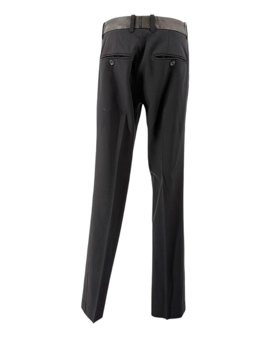 Black pants with a leather waistband on a white background