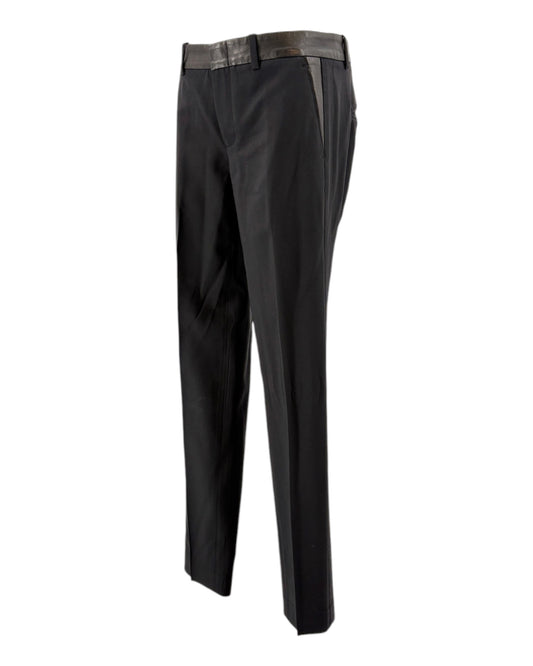 Black pants with a leather waistband on a white background