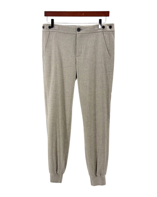 Gray wool jogger pants on a white background