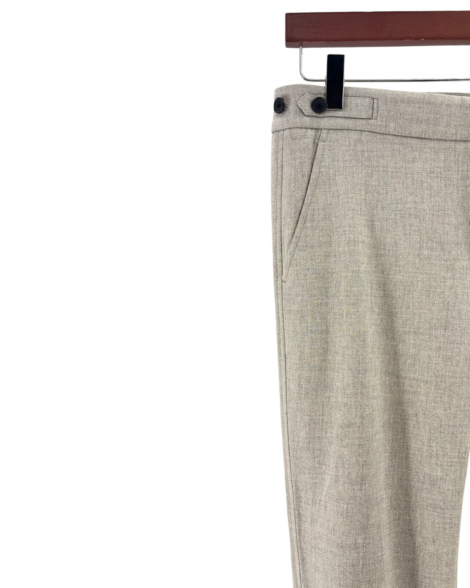 Gray wool jogger pants on a white background