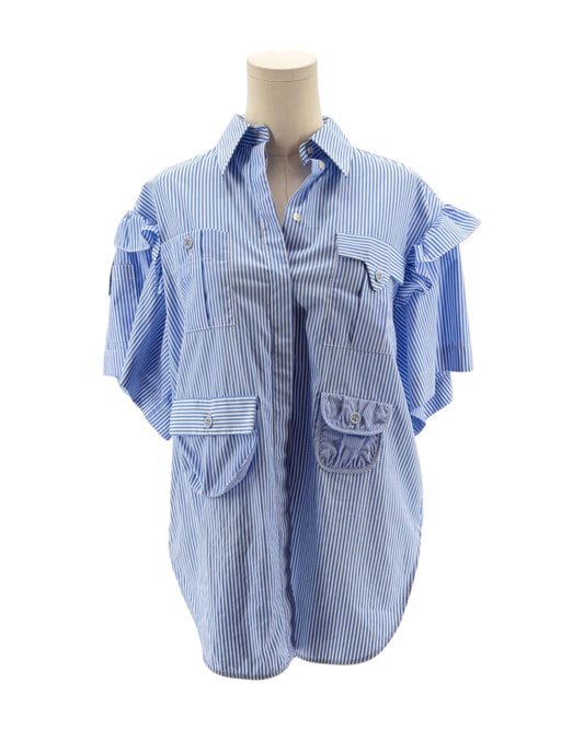 Blue and white striped shirt on a mannequin against a white background