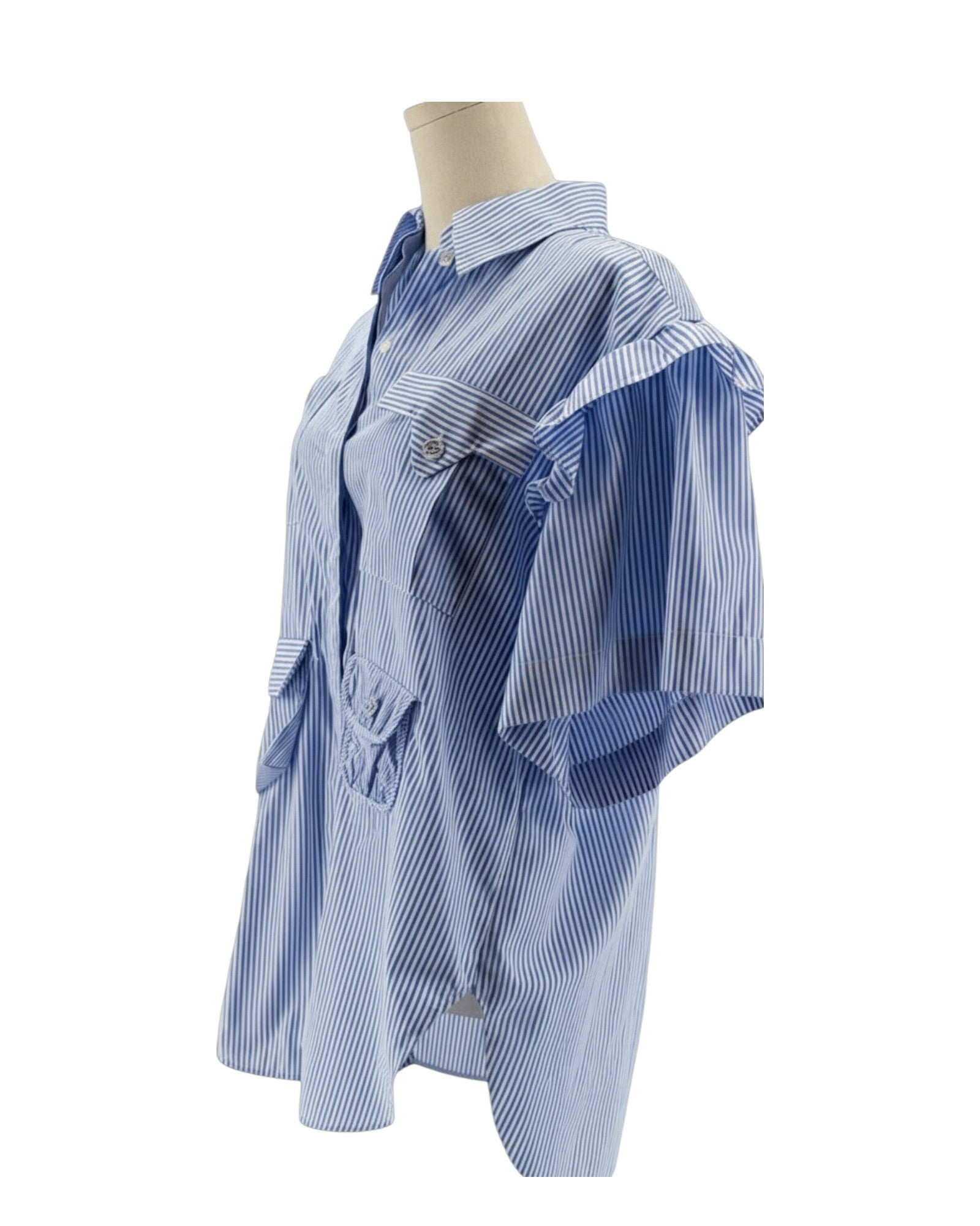 Blue and white striped shirt on a mannequin against a white background