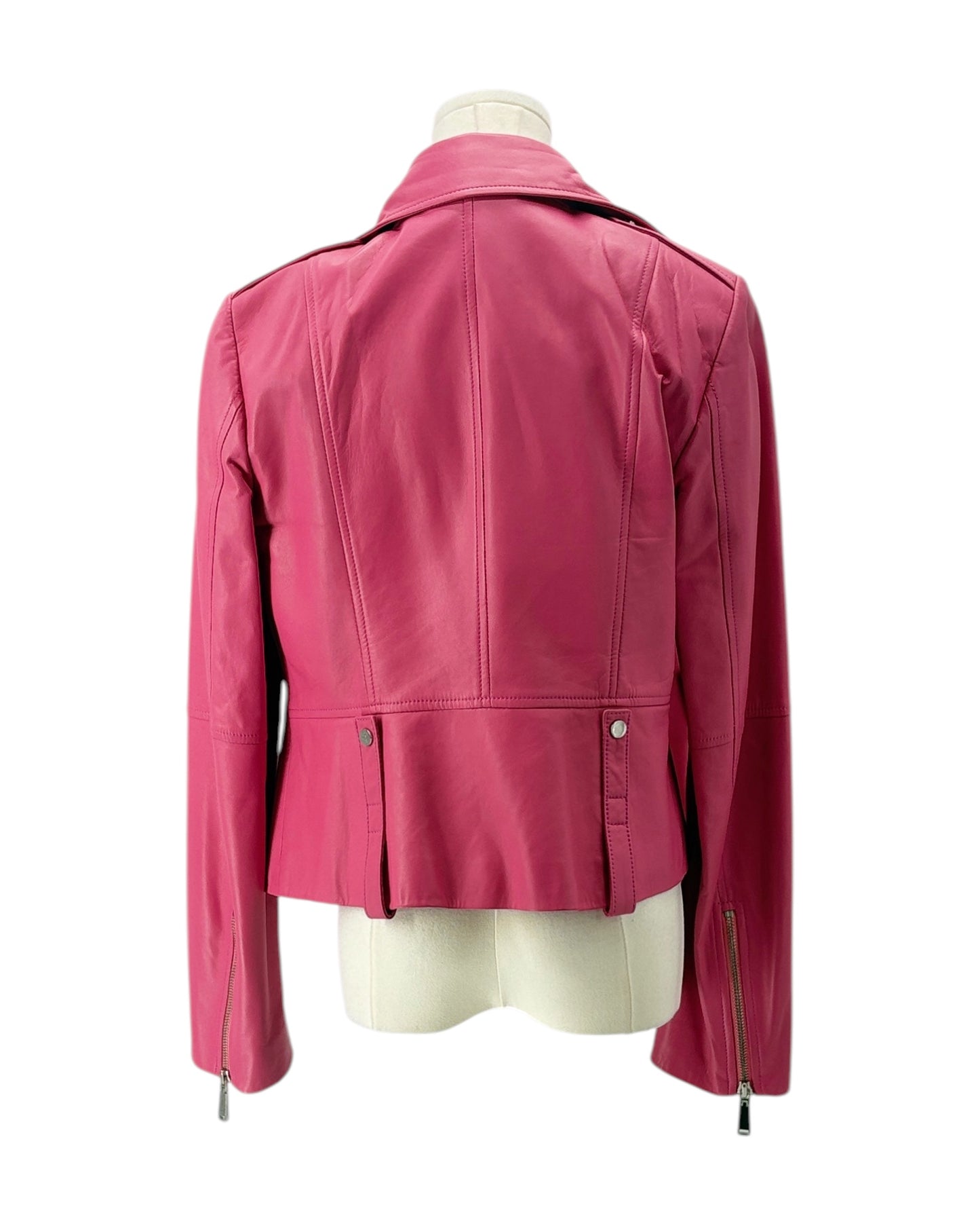 Pink jacket on a mannequin against a white background
