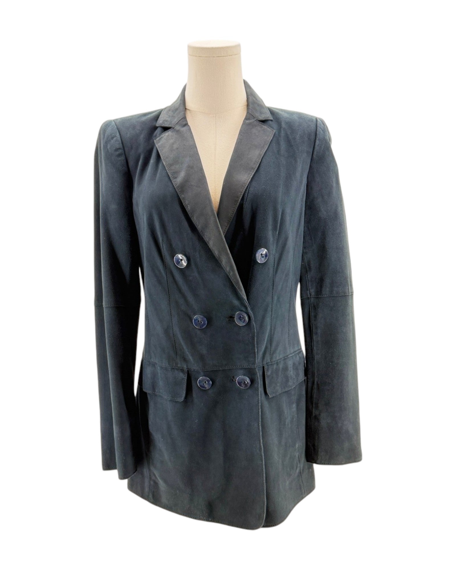 Gray blazer on a mannequin against a white background