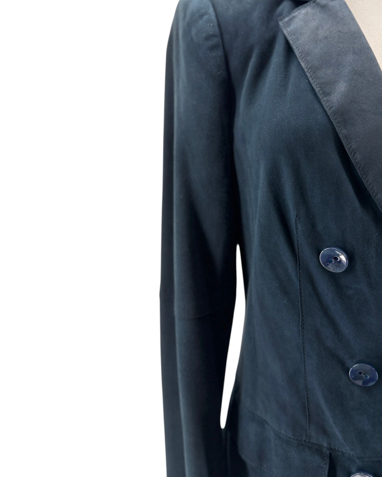 Dark blue coat with buttons on a white background