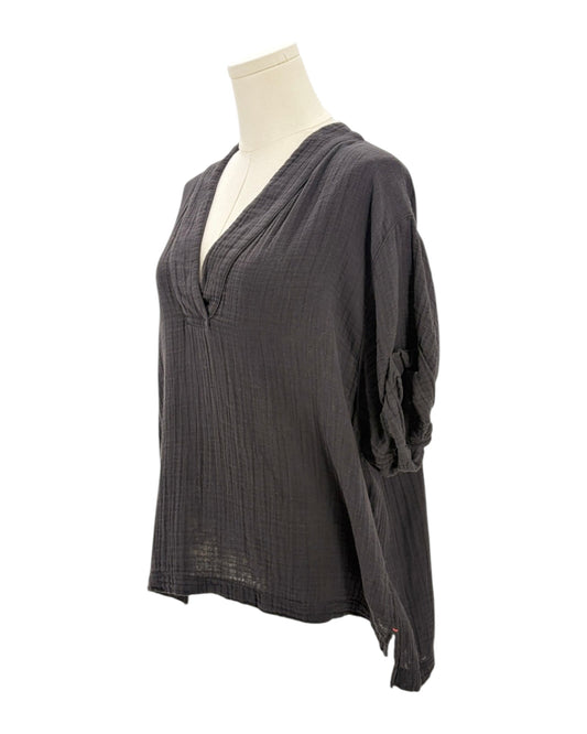 black blouse on a mannequin against a white background