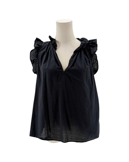 Black sleeveless top on a mannequin against a white background