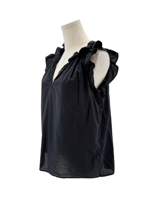 Black sleeveless top on a mannequin against a white background